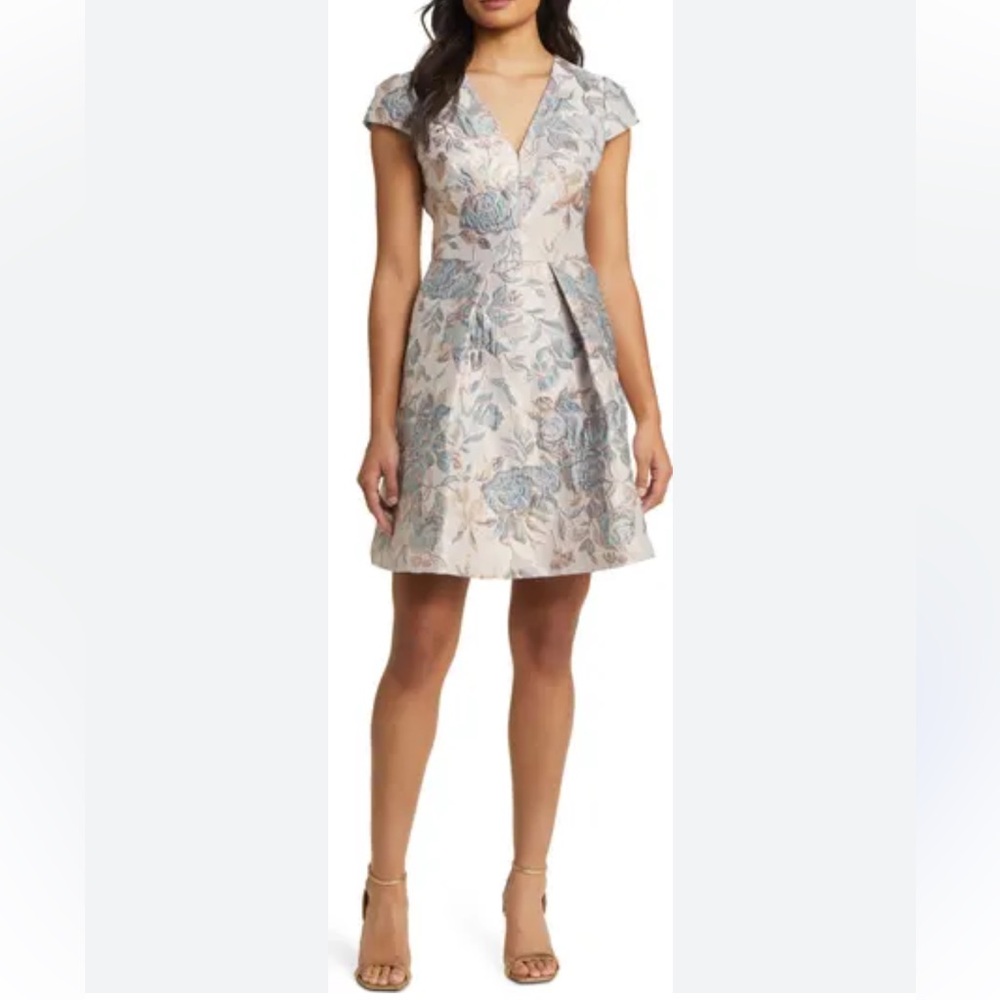 Vince Camuto Floral Midi Dress in Blue and Cream